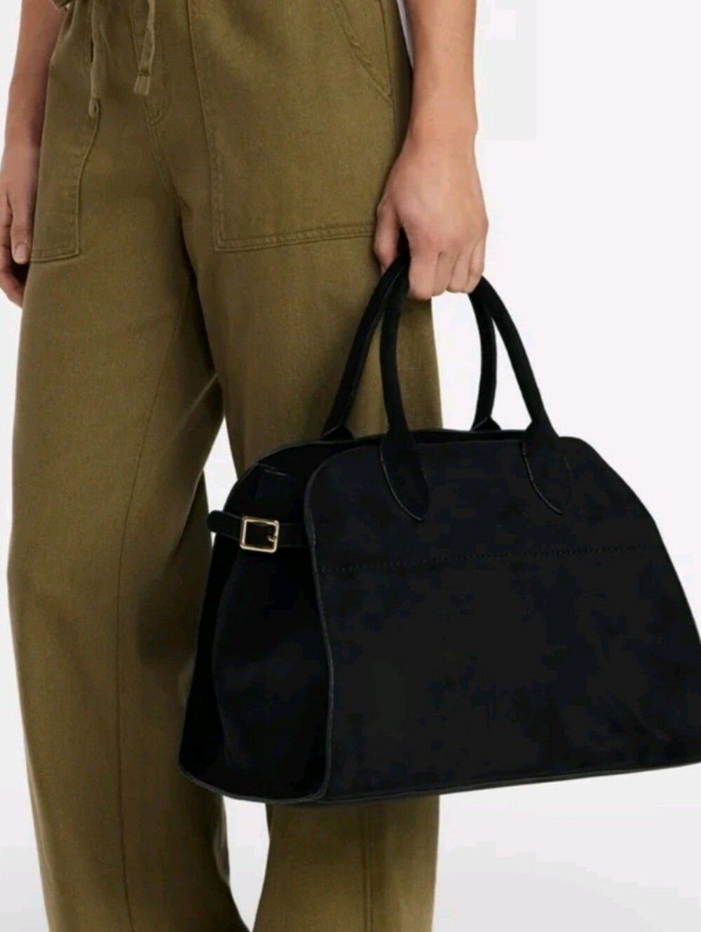 Time and Tru Women's Sage Satchel Soft Faux Suede Tote Bag, Black